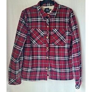 Volcom Sherpa Lined Plaid Jacket Women XS Red Black Flannel Button Front jacket